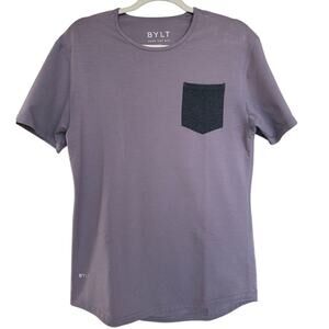 BYLT Mens Drop-Cut LUX Pocket T Shirt Purple Small Stretch Athleisure Basic NWOT